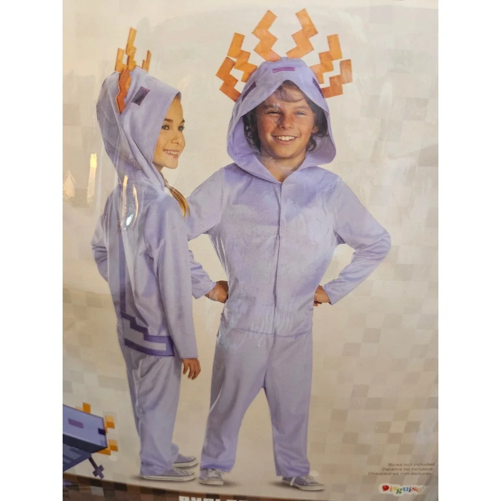 Minecraft Axolotl Child Costume Hooded Jumpsuit Size L S 4-6 Halloween‎ NEW NWT